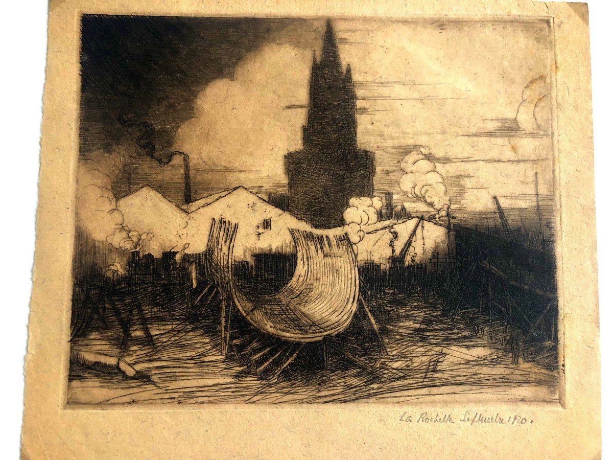 Etching From The La Pallice Shipyards, La Rochelle 1920