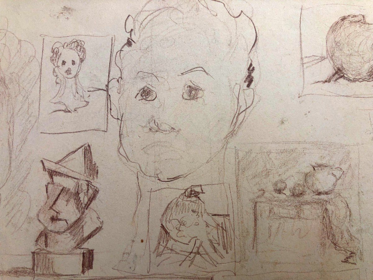 Pikko Nikolitch Drawing Composition Circa 1950-photo-1