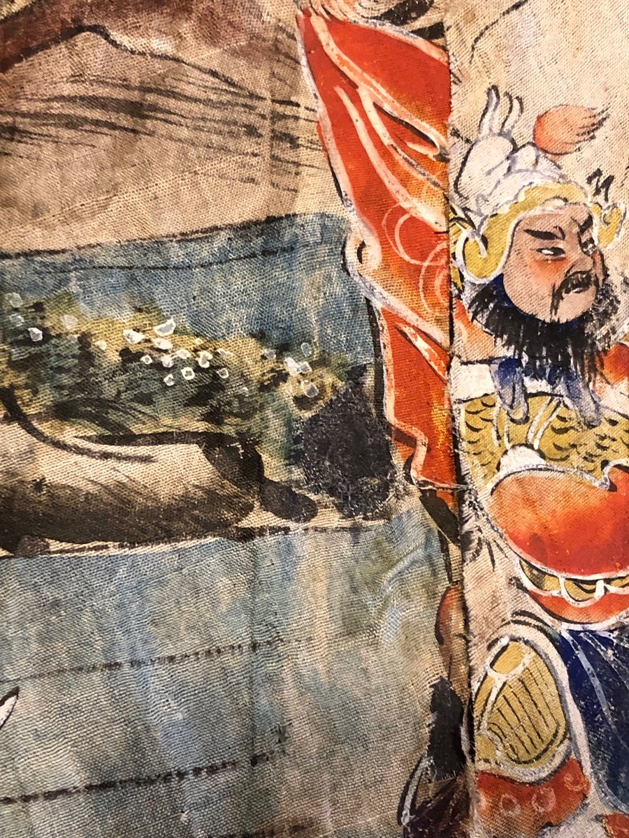 Fragments de peinture sur soie Chine XVIII Représentant Guan Yu-photo-3