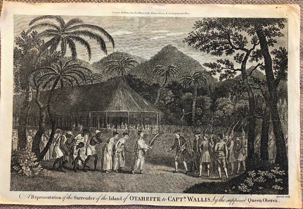 Gravure Du Capitaine Wallis  Sur l'Ile De Otaheite ( Tahiti) XVIII De  Jean Godefroy-photo-1