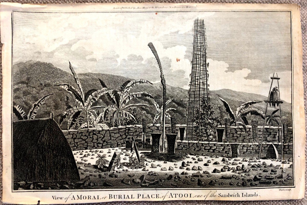 Vue d'Un Amoral Ou Lieu d'Inhumation à Atooi , Une Des Iles Sandwich 1778 Voyages de Cook 