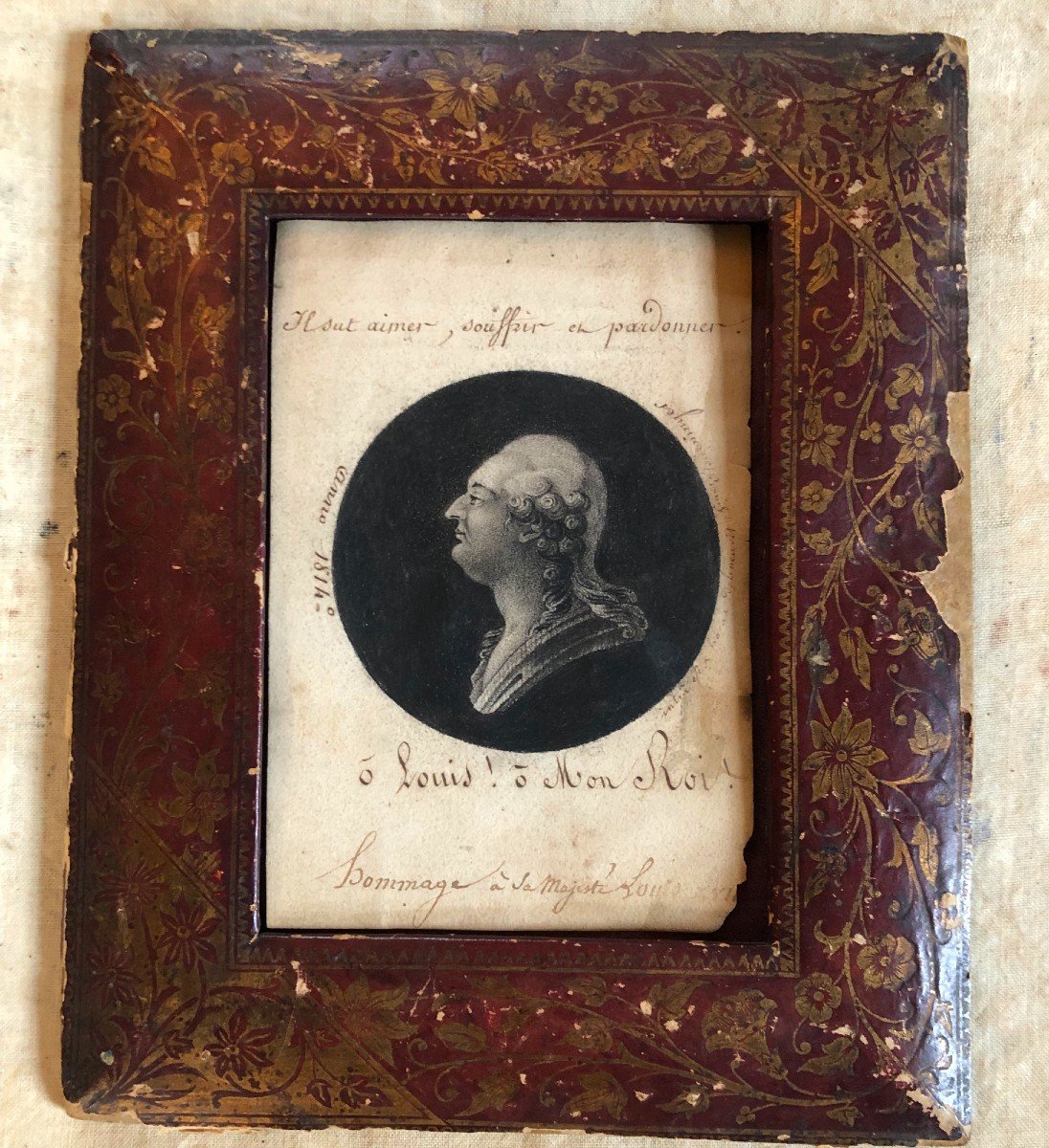 Dessin Portrait De Louis XVI Au Temple 1814, Provenance Roi d'Araucanie Et De Patagonie-photo-3