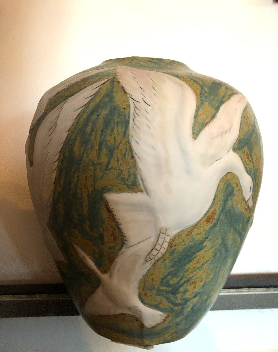 Vase  Porcelaine Art Déco Aux Canards Sauvages