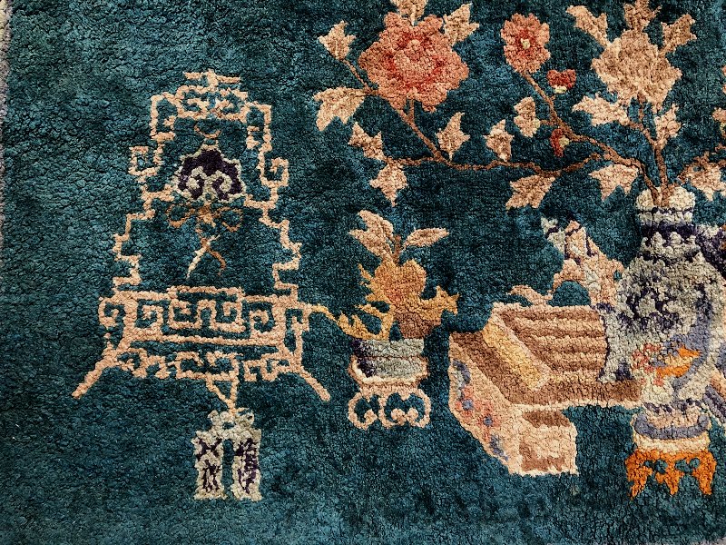 Tapis Chine Pekin XX Soie Sur Soie Aux Motifs De Bouquet -photo-3