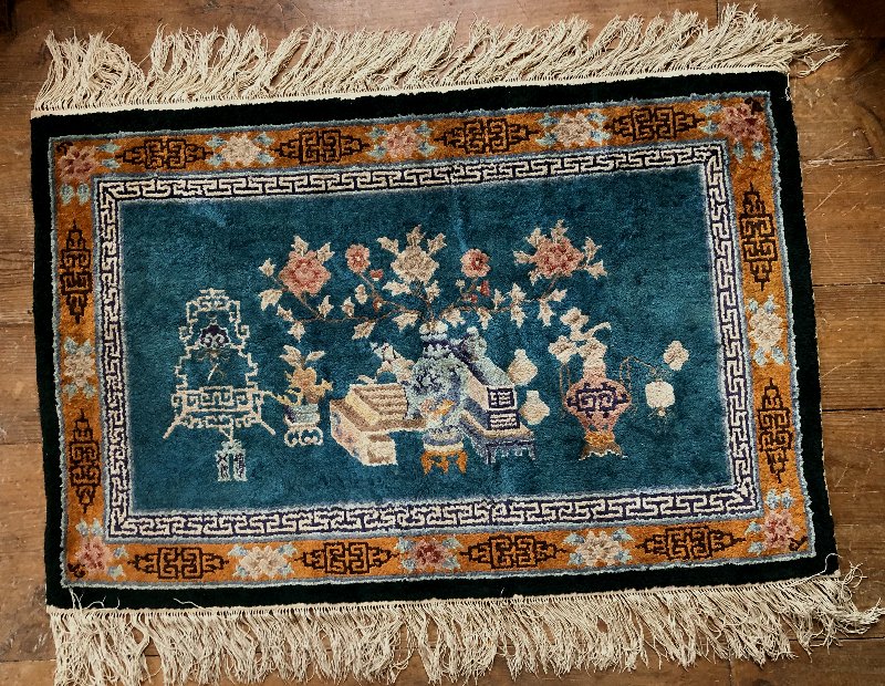 Tapis Chine Pekin XX Soie Sur Soie Aux Motifs De Bouquet -photo-5