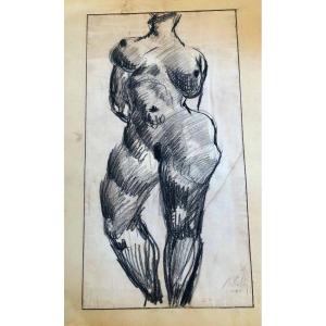 Dessin Nu Féminin Au Graphite  Gras Pikko Nikolitch 1937