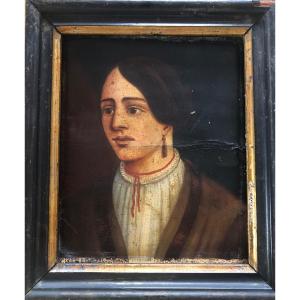 Portrait Of A Woman 19th Century In The American Primitive  Style 