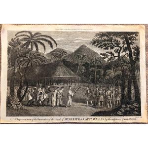 Engraving Of Captain Wallis On The Island Of Otaheite (tahiti) XVIII By Jean Godefroy