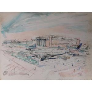 Lithograph Airbus Aerospace Site With The Concorde 1970s