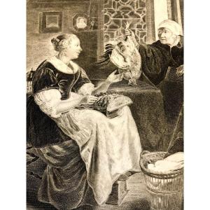 The Lace Worker Flemish Engraving XVIII By Pierre-françois Basan