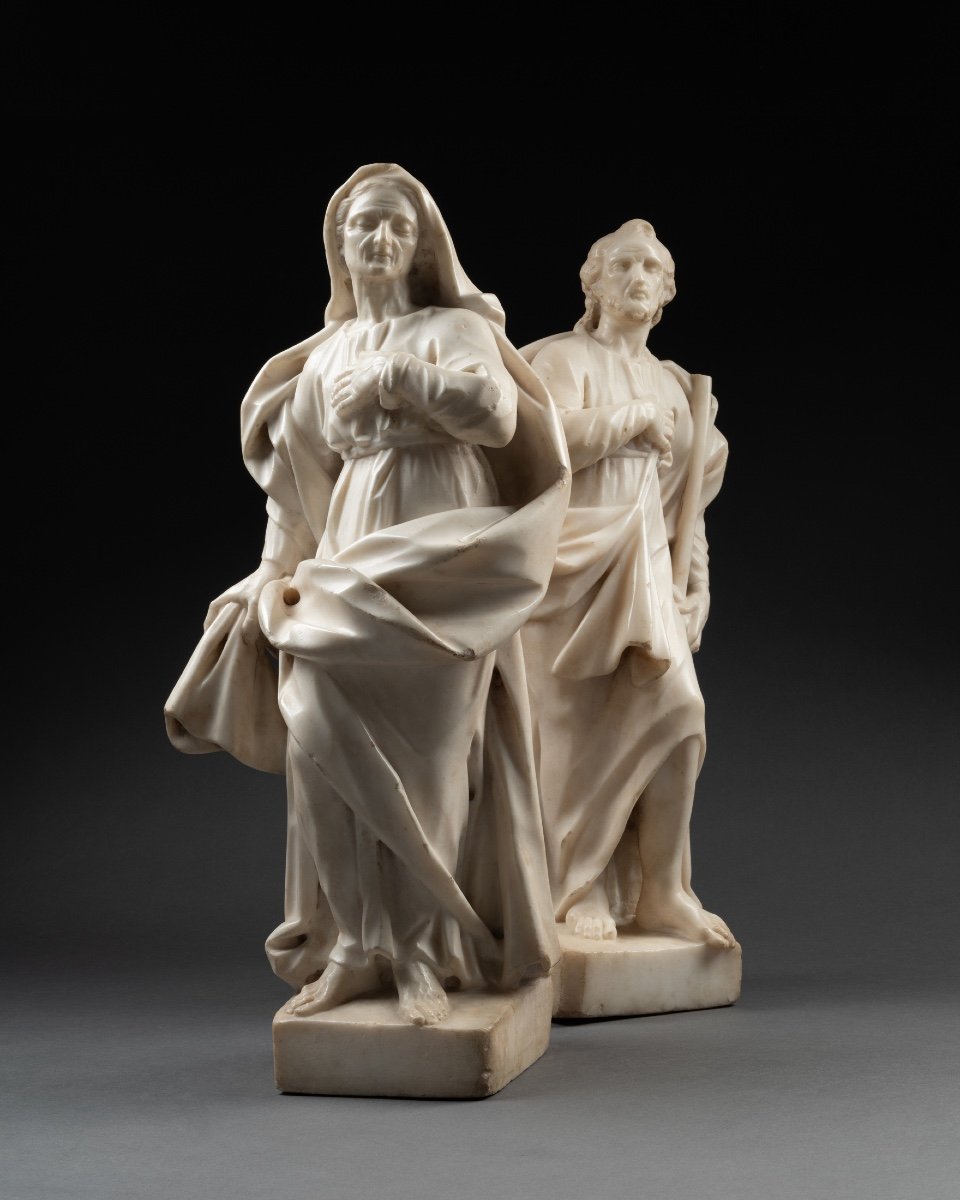 Saint Anne And Saint Joachim In Marble - Italy - XVIIth Century-photo-3