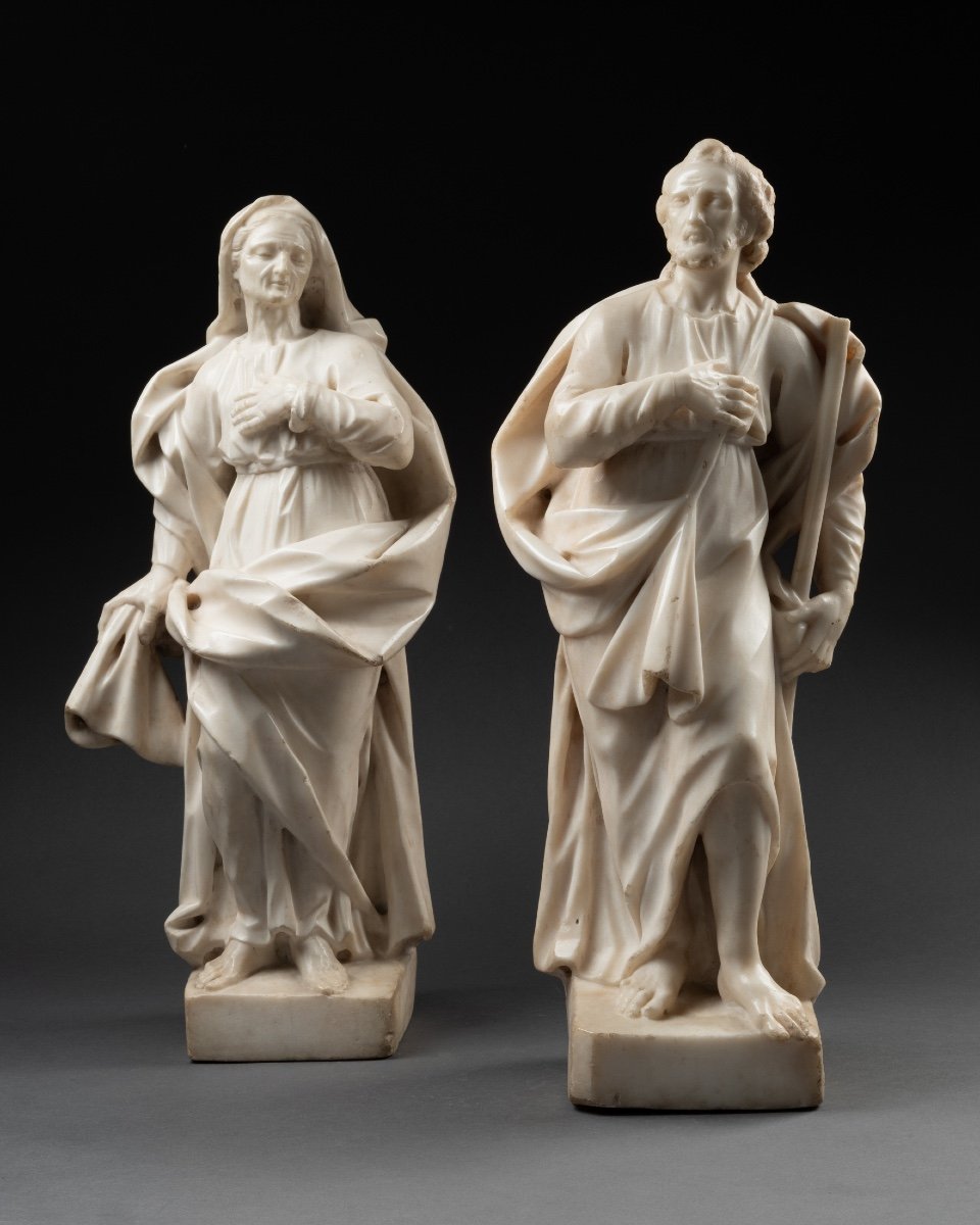 Saint Anne And Saint Joachim In Marble - Italy - XVIIth Century-photo-4