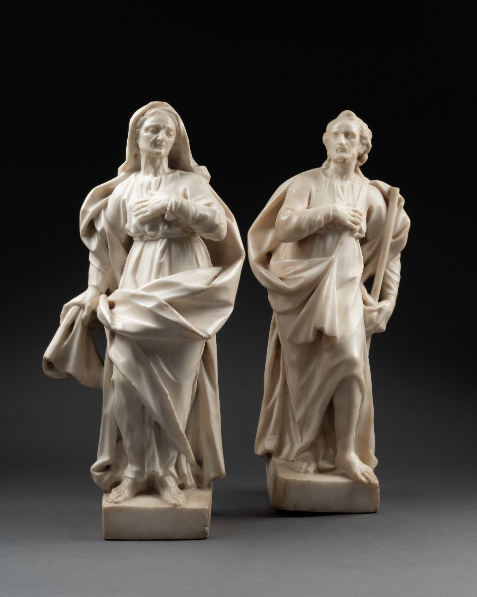 Saint Anne And Saint Joachim In Marble - Italy - XVIIth Century