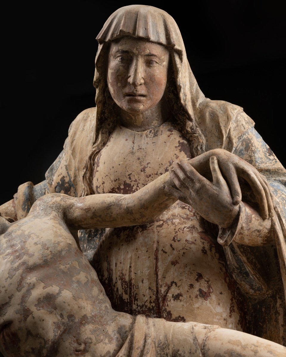 Vierge De Pitié En Pierre Polychrome - France - Premier Quart Du XVIe Siècle-photo-3