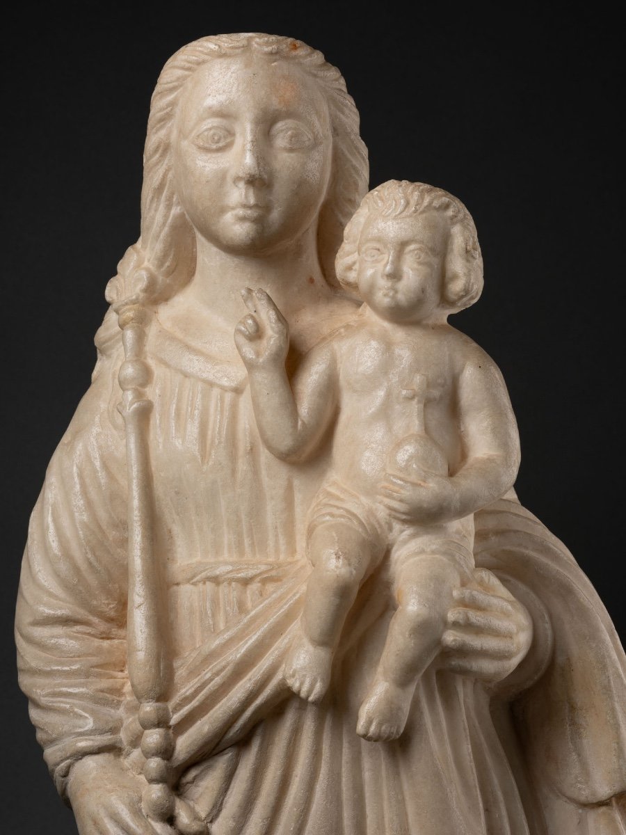 Vierge à L’enfant En Marbre - Italie - XVIe Siècle-photo-3