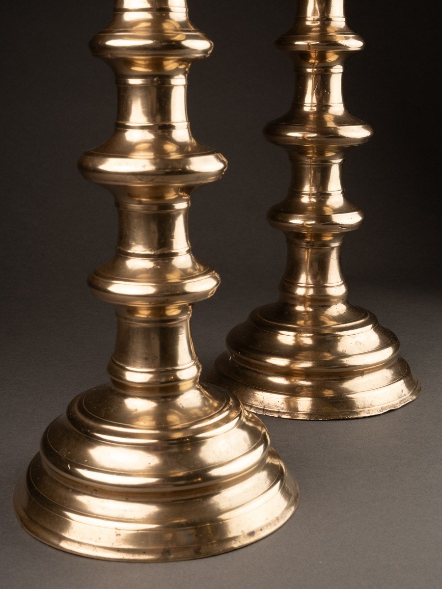 Pair Of Candlesticks - Gilt Bronze - Central Europe - Circa 1500-photo-3