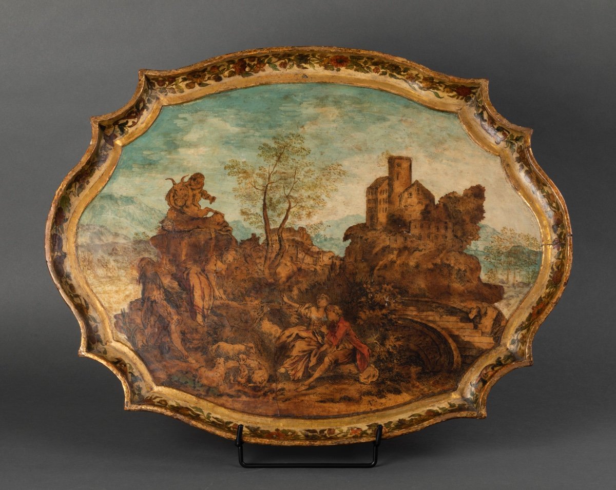 Tray In Wood And Arte Povera - The Marches, Italy - Early Eighteenth Century