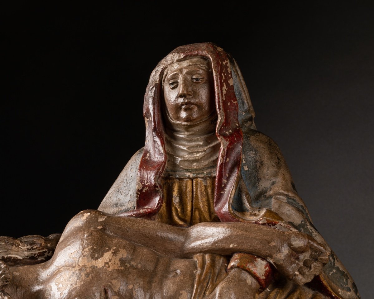 Vierge De Pitié - France, Champagne Pierre Calcaire Et Polychromie Circa 1500-photo-1