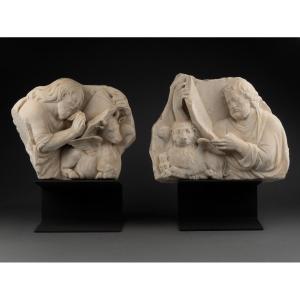 Saint Luke And Saint Mark In Marble - Italy - 14th Century