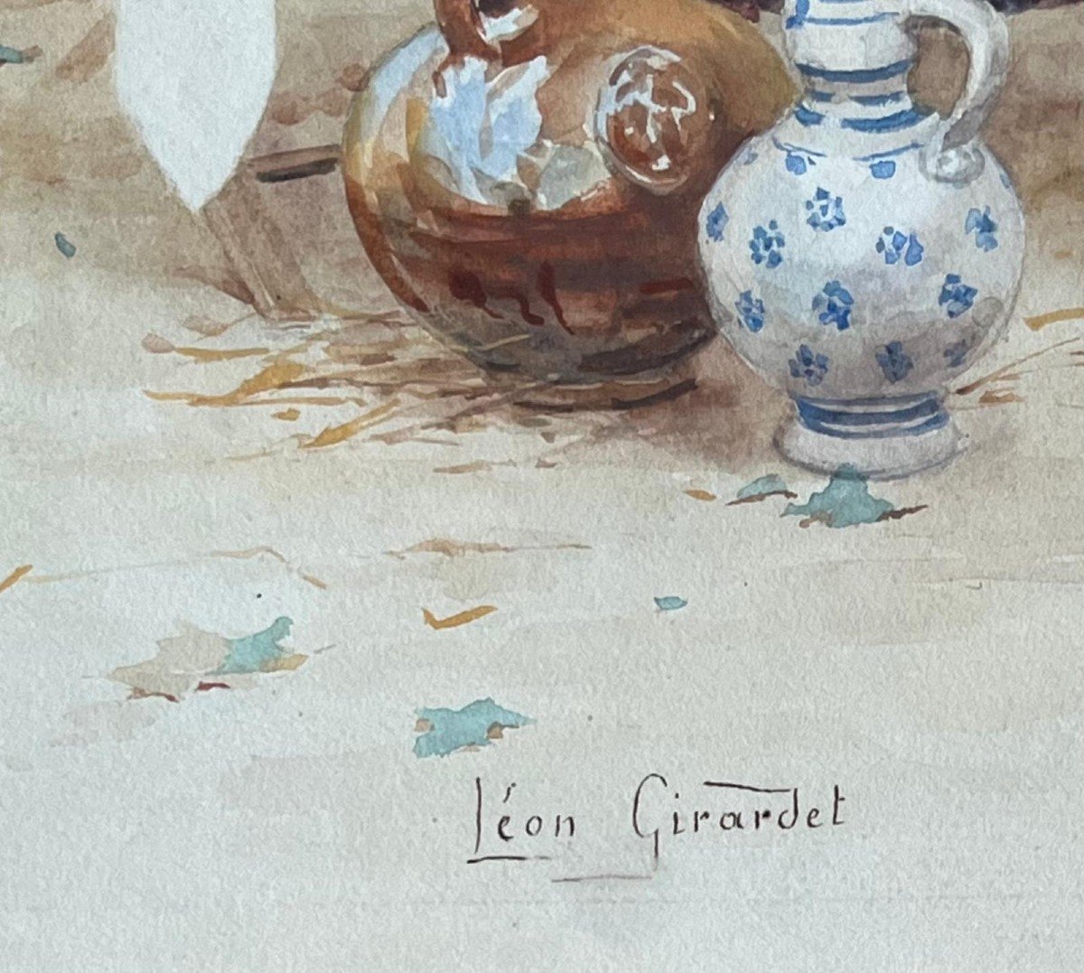 Léon Girardet, Swordsman With A Beer Mug, Watercolor On Paper-photo-3