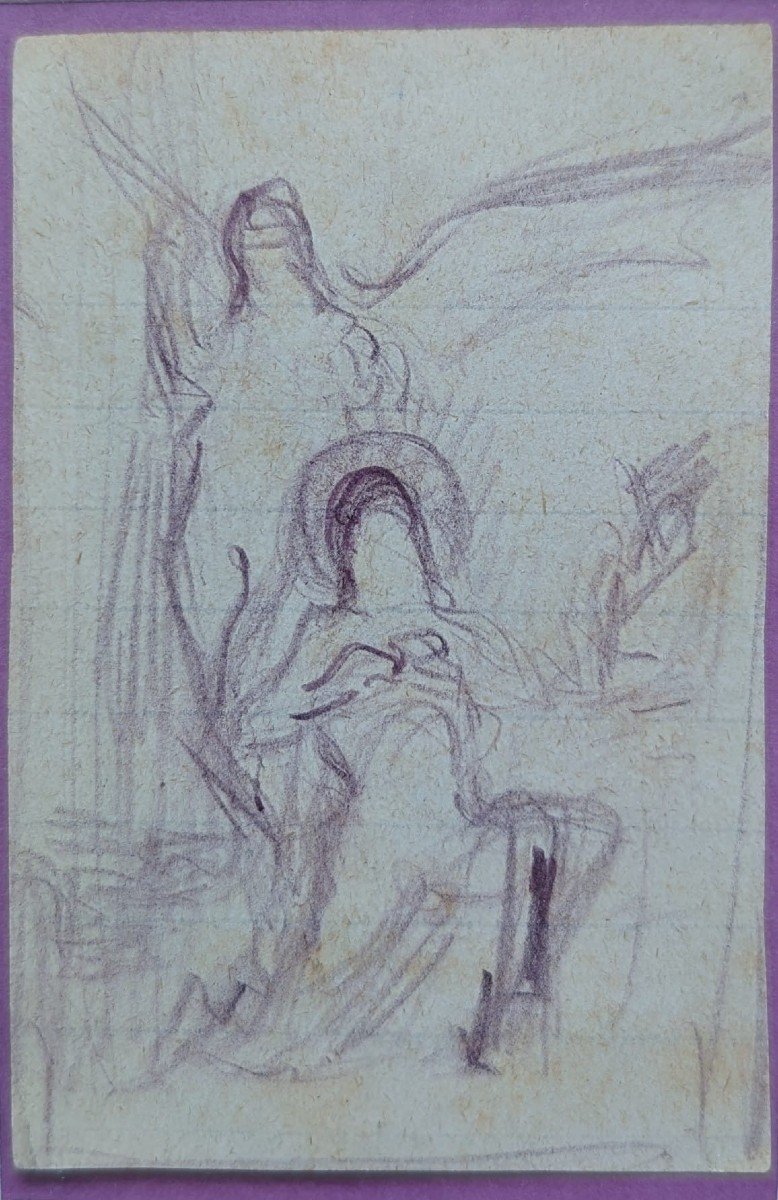 Pierre Amédée Marcel-béronneau, Saint Avec Un Ange, Crayon, Mise Au Carreau-photo-2