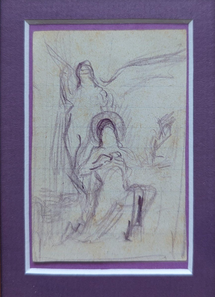 Pierre Amédée Marcel-béronneau, Saint Avec Un Ange, Crayon, Mise Au Carreau-photo-4