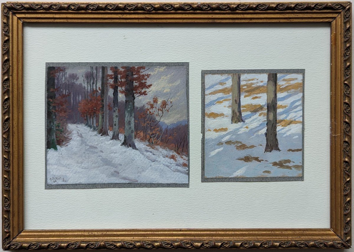 Georges Frédéric Rötig, Studies Of Trees Under The Snow, 1896, Watercolor And Gouache