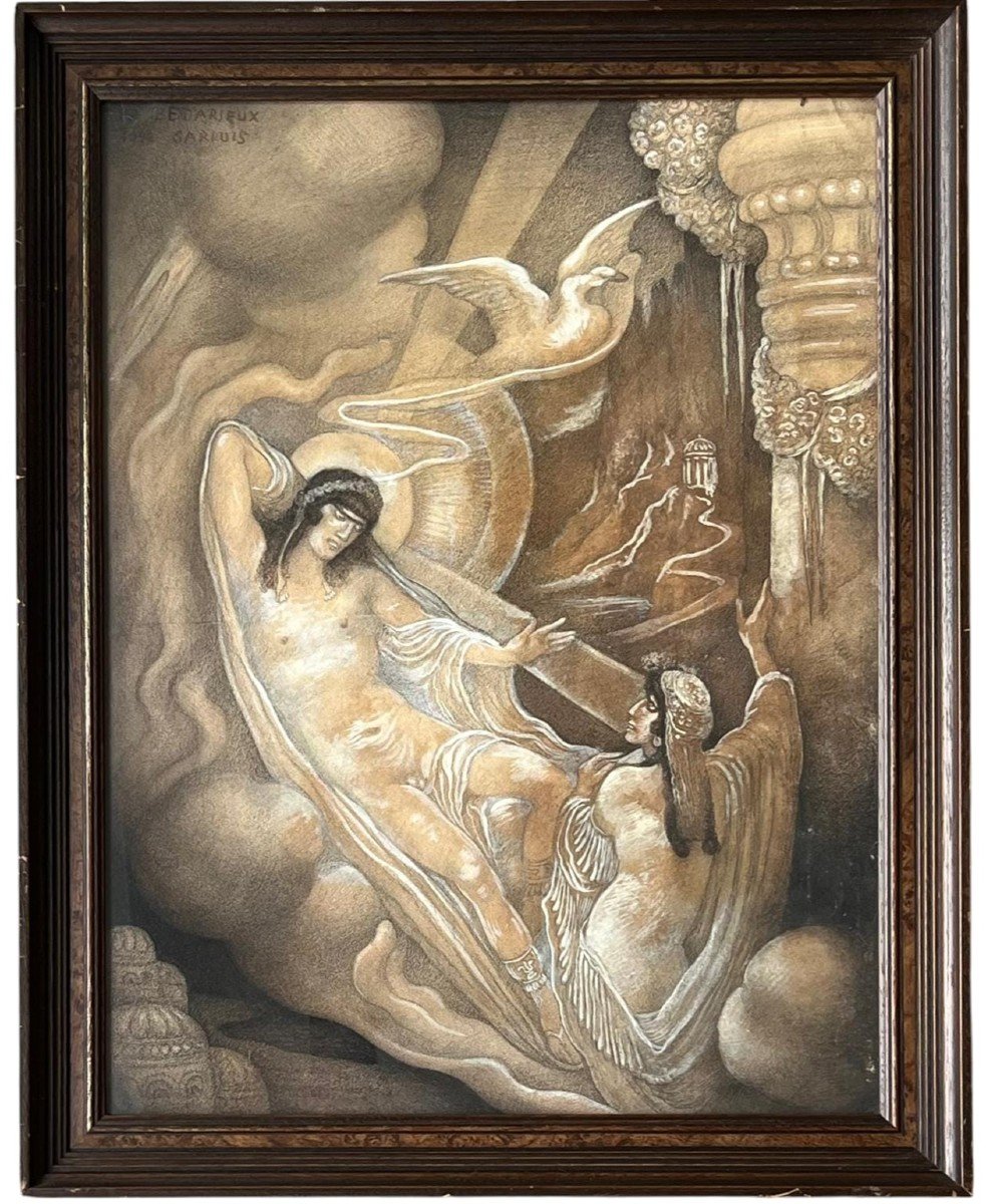 Léonard Sarluis, Mystères De L’orient,  1942, Pierre Noire Et Gouache Blanche Sur Papier