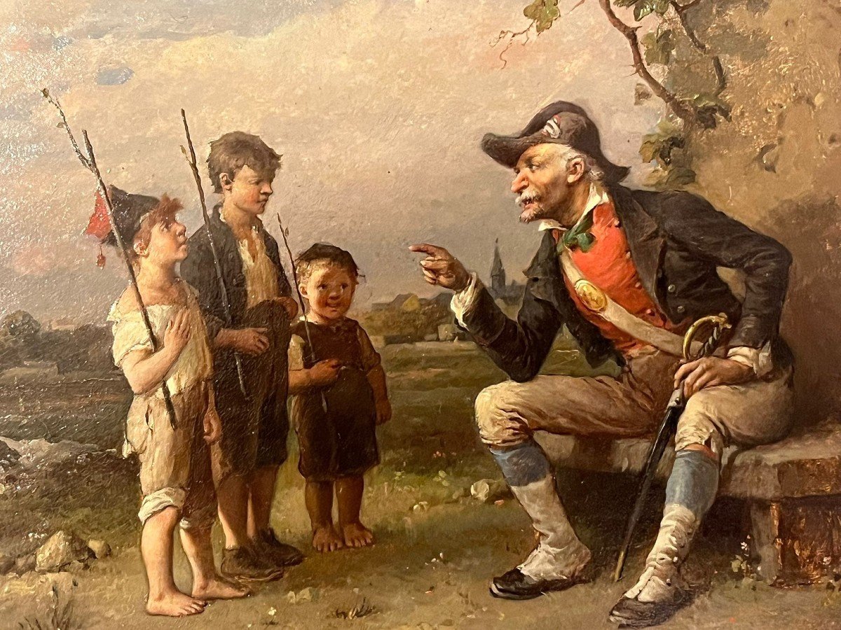 François-louis Lanfant De Metz, The Lesson Of The Old Napoleonic Grognard, Oil On Panel-photo-4