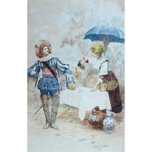 Léon Girardet, Spadassin à La Chope De Bière, Aquarelle Sur Papier