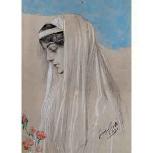 Georges Scott, France, 1909, Drawing In Black Stone, White Chalk, Watercolor And Gouache
