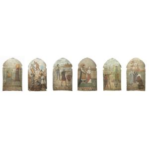 Ferdinand-louis Marks, Set Of Six Large Troubadour-style Canvases, Circa 1880