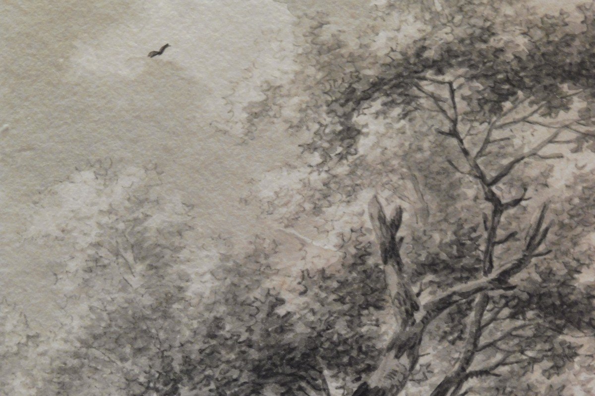 Dirk Jan Van Der Laan 1759-1829 Animated River Landscape Gray Ink Wash Drawing-photo-2