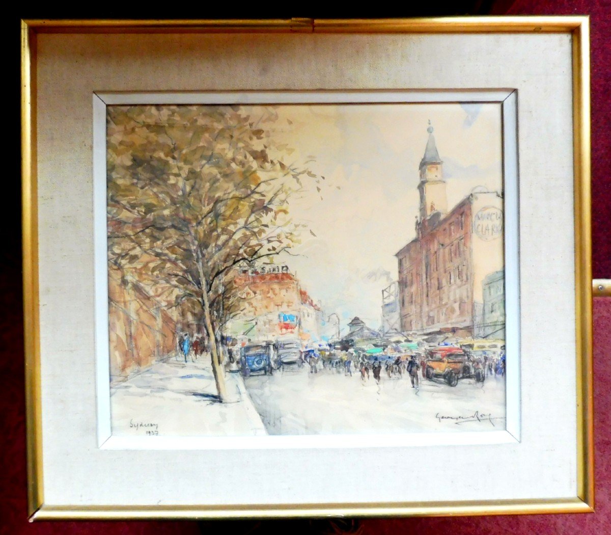 Georges Rose 1895-1951 Vue d'Une Rue à Sydney Australie Aquarelle