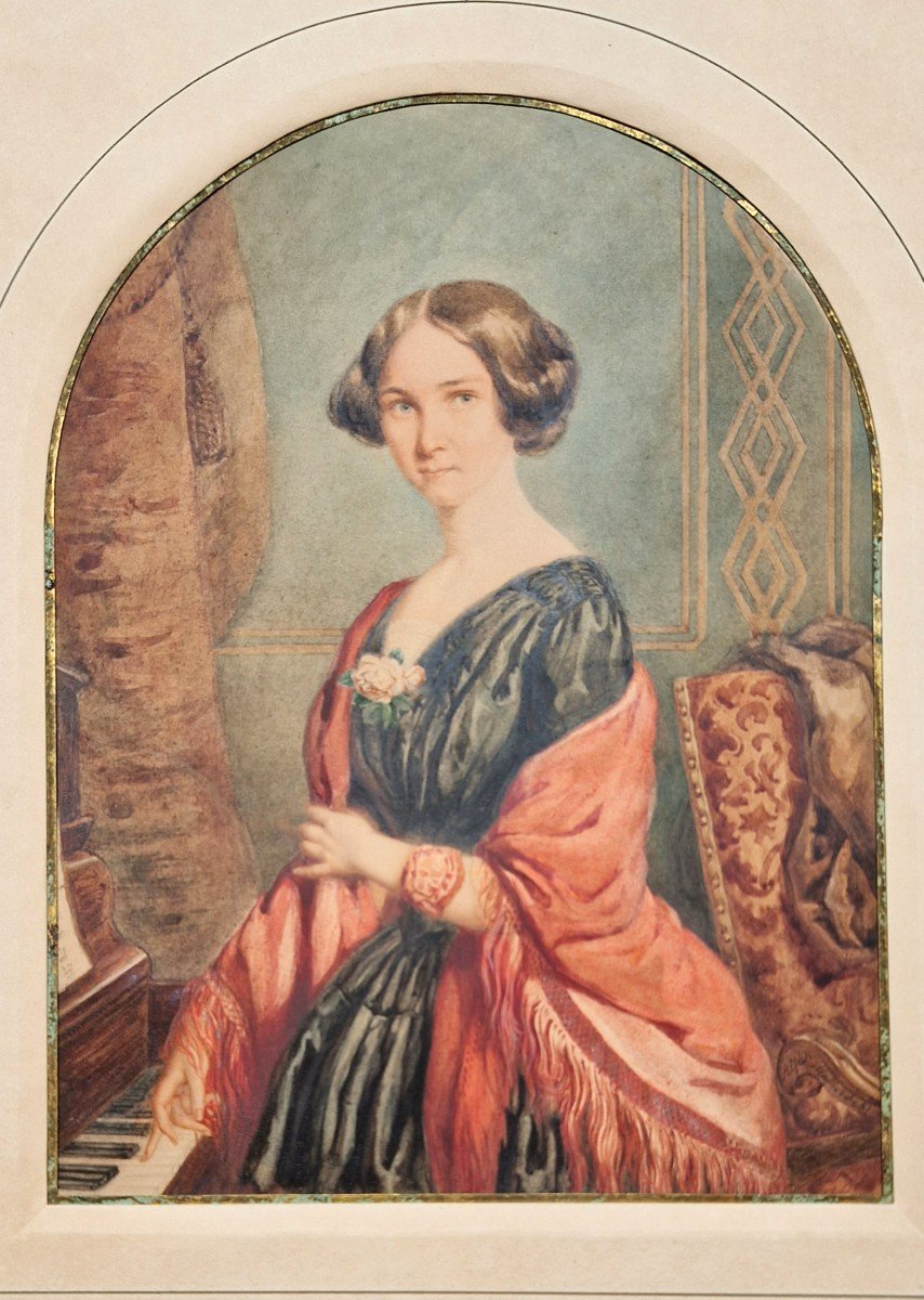 Alfred Malherbe 1804-1865 Une Chanteuse Du Théâtre De La Monnaie Bruxelles Aquarelle