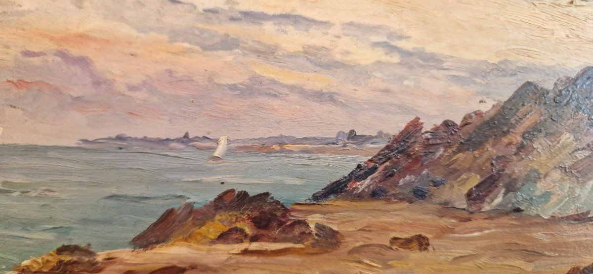 Peter Alfred Gross 1849-1914 The Emerald Coast And St Malo Oil On Cardboard-photo-1