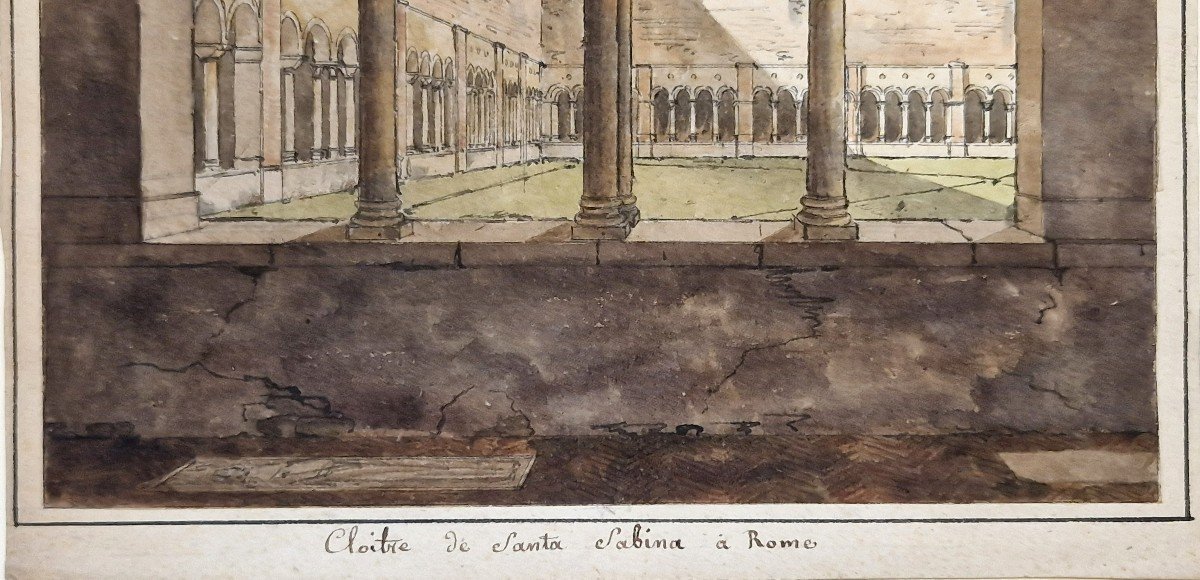 Antoine Jean Baptiste Desplan 1790-1873 Cloister Of Santa Sabina In Rome Watercolor-photo-2