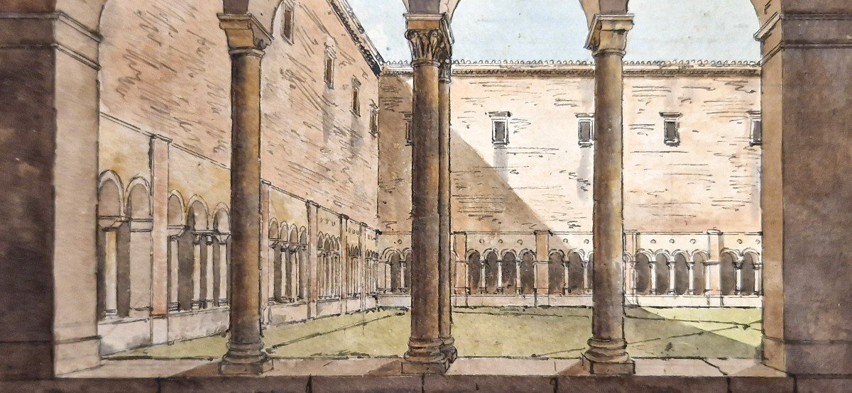 Antoine Jean Baptiste Desplan 1790-1873 Cloister Of Santa Sabina In Rome Watercolor-photo-3