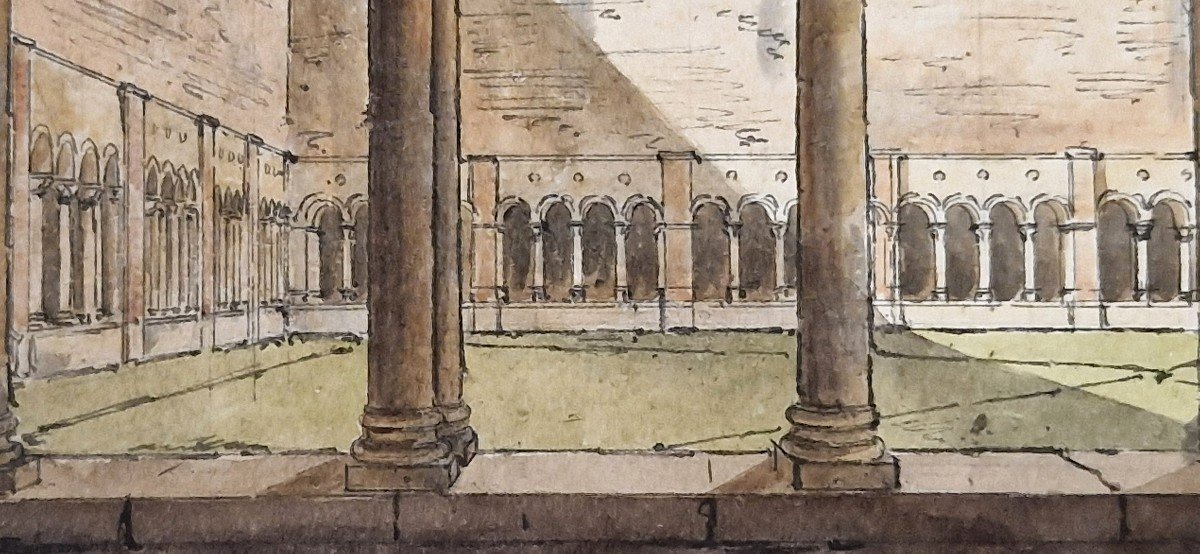 Antoine Jean Baptiste Desplan 1790-1873 Cloister Of Santa Sabina In Rome Watercolor-photo-1