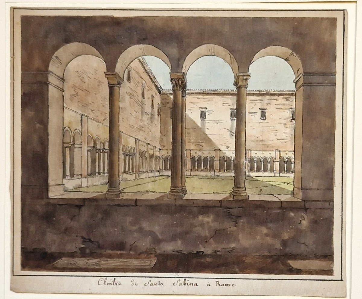 Antoine Jean Baptiste Desplan 1790-1873 Cloister Of Santa Sabina In Rome Watercolor