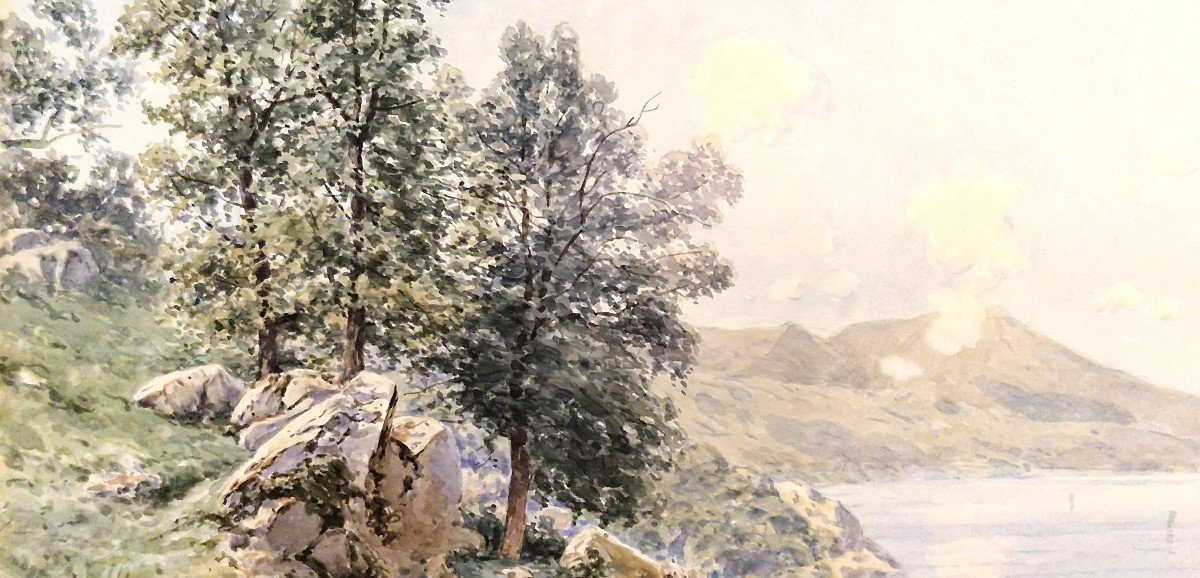Théophile Meunier 1800-1884 Le Lac Du Bourget En Savoie Aquarelle-photo-2