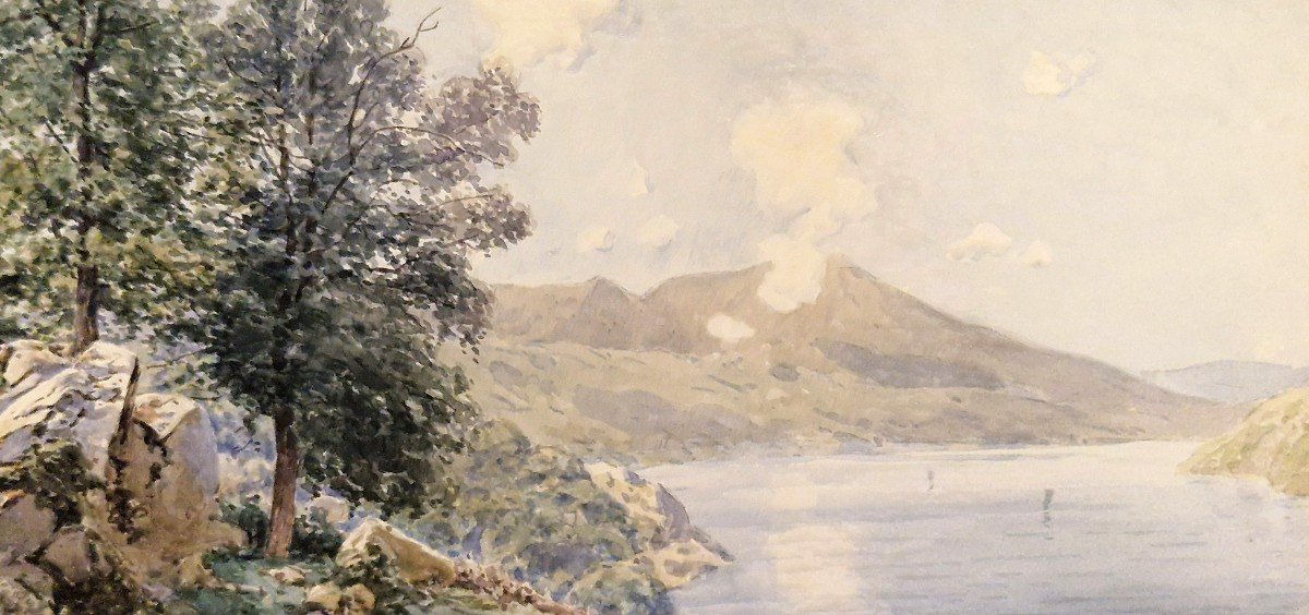 Théophile Meunier 1800-1884 Le Lac Du Bourget En Savoie Aquarelle-photo-3