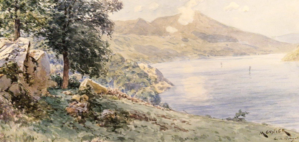 Théophile Meunier 1800-1884 Le Lac Du Bourget En Savoie Aquarelle-photo-4