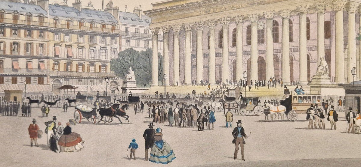 The Palais De La Bourse Watercolor 19th Century-photo-2