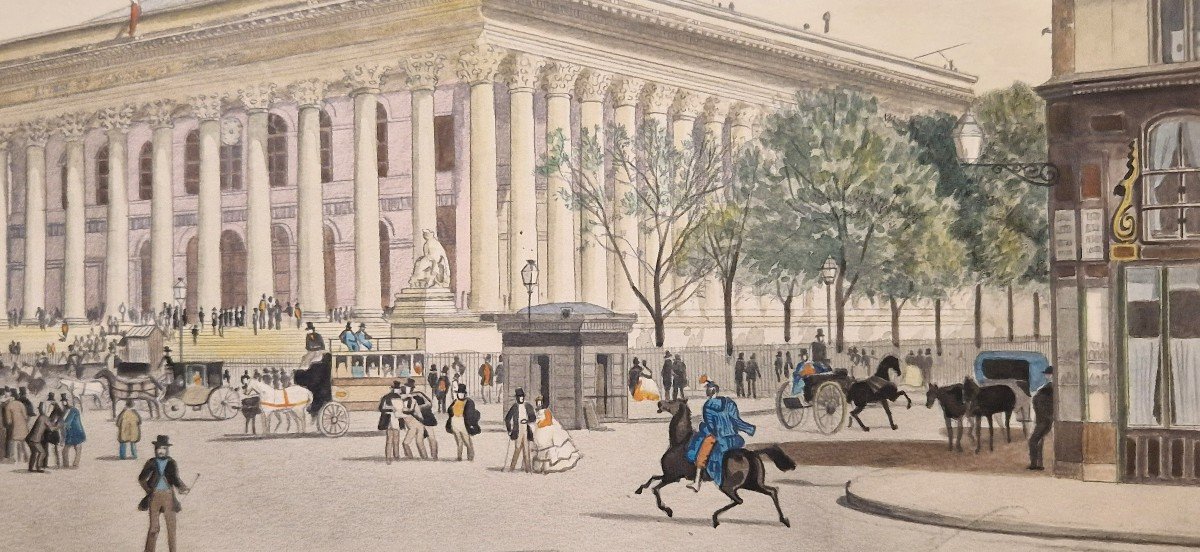 The Palais De La Bourse Watercolor 19th Century-photo-3