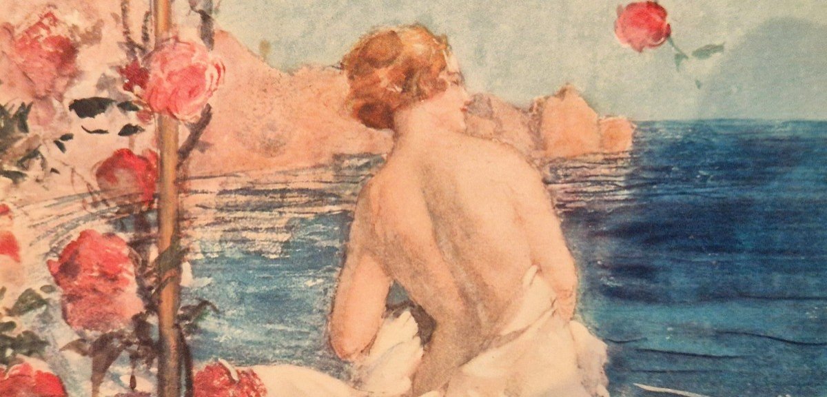 Antoine Calbet 1860-1944 Femme Sur La Plage Aquarelle -photo-4