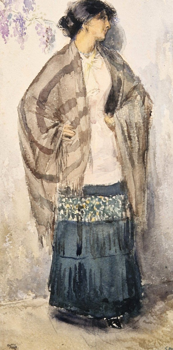 Georges Rochegrosse 1859-1938 Young Girl Mahonnaise Algiers Watercolor-photo-2