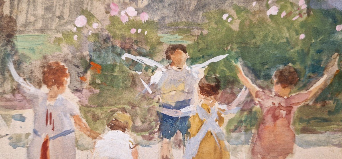 Victor Gabriel Gilbert 1847-1935 La Gymnastique Des Enfants Aquarelle-photo-3