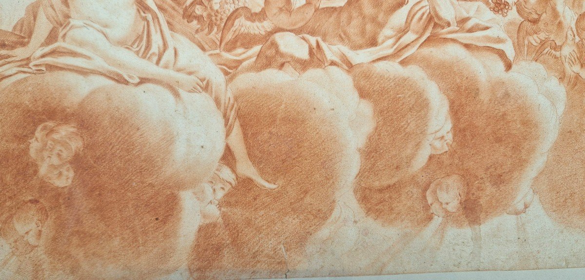 Jean Girardet Et Atelier 1709-1778 Diane Et Bacchus Dessin Au Crayon Sanguine-photo-1