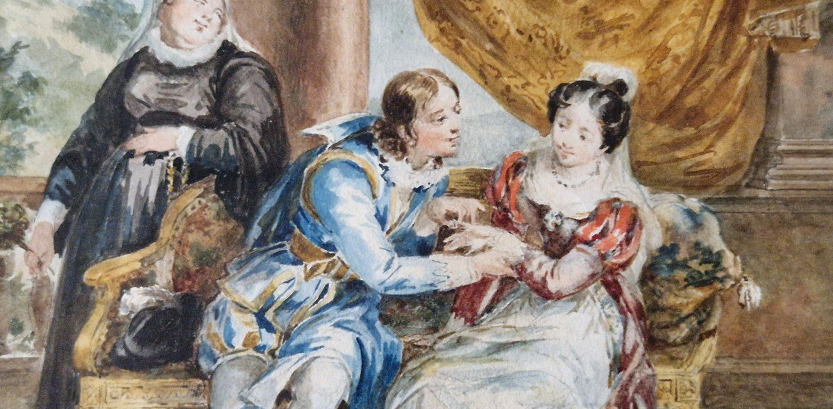 Hortense Haudebourt Lescot 1784-1845 Les Amoureux Aquarelle-photo-2